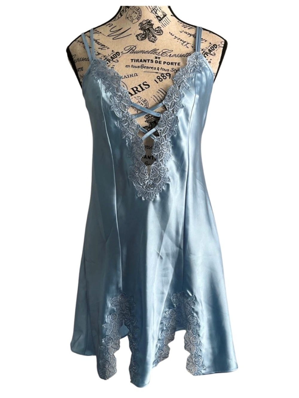 Vintage Y2K La Vie en Rose satin slip dress blue lace lingerie fairy Corset
